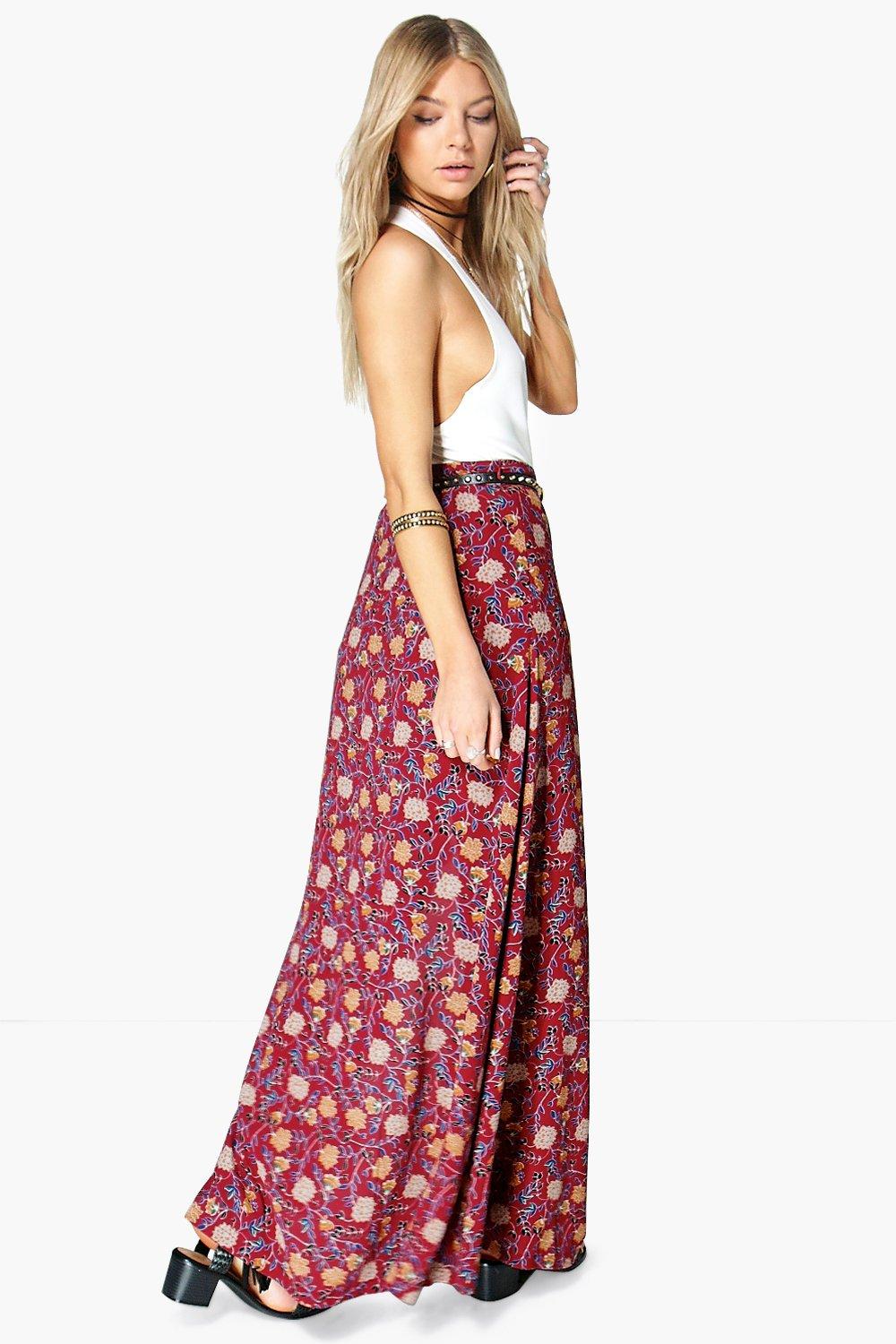 Boohoo Womens Avalon Ruffle Side Bohemian Maxi Skirt | eBay