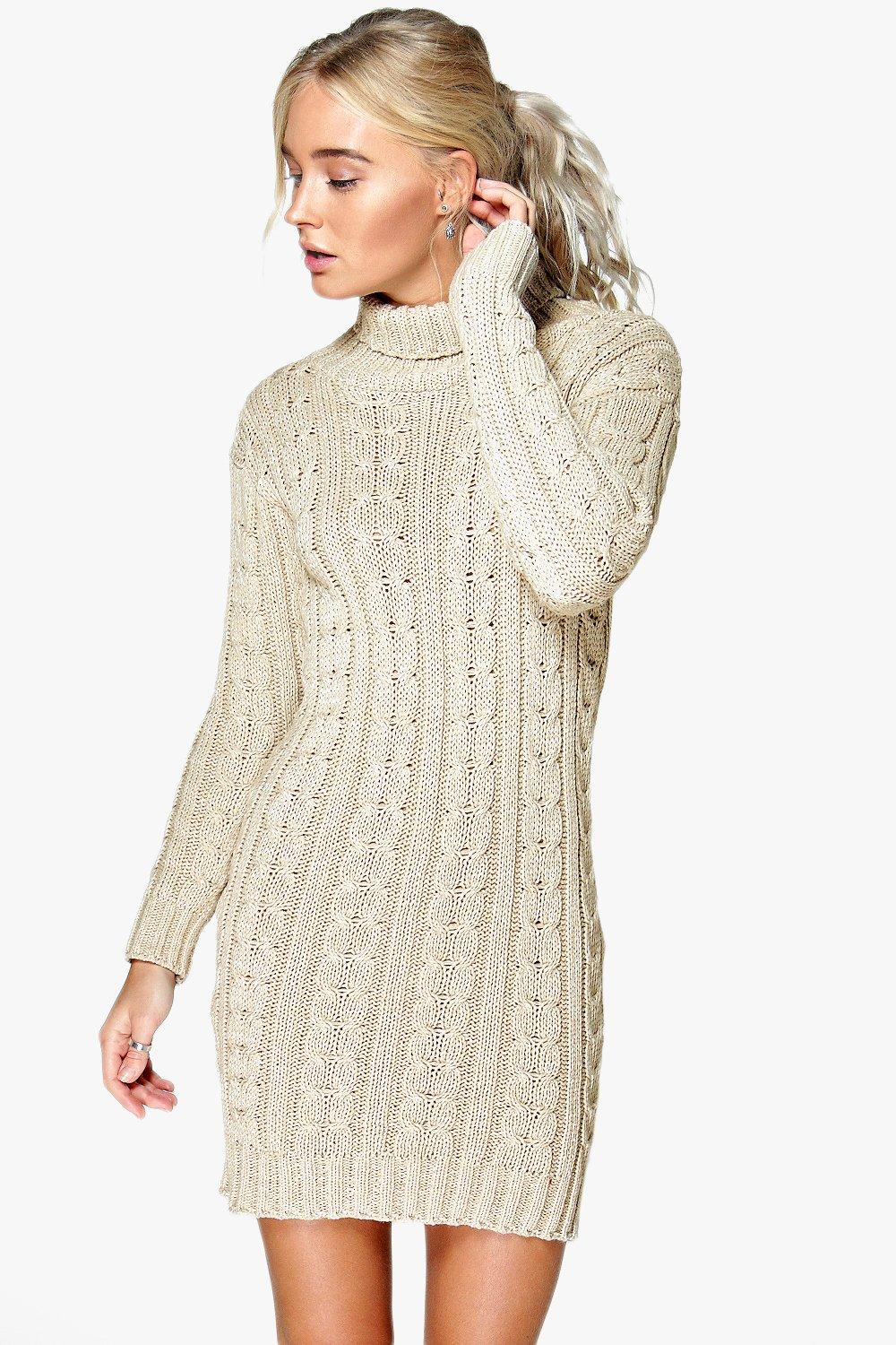 Boohoo Womens Lottie Cable Knit Jumper Dress | eBay