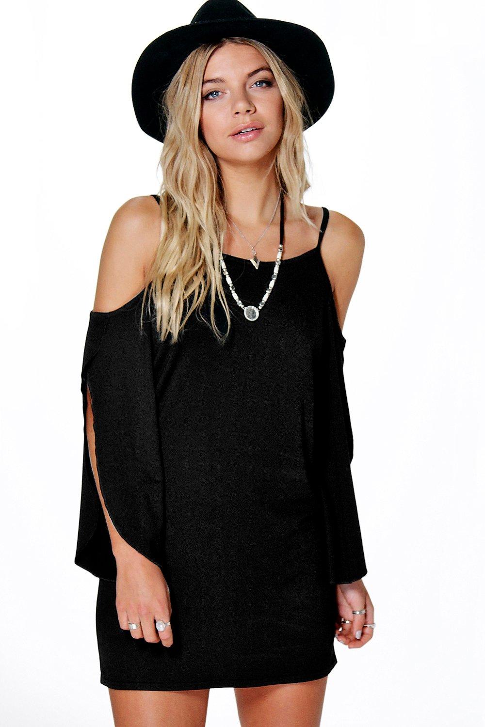 boohoo black cold shoulder dress