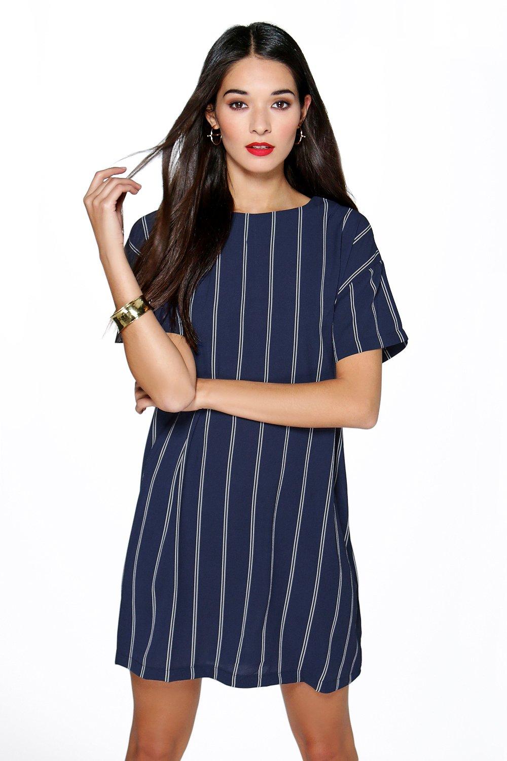 Boohoo Womens Tanya Vertical Stripe Shift Dress | eBay