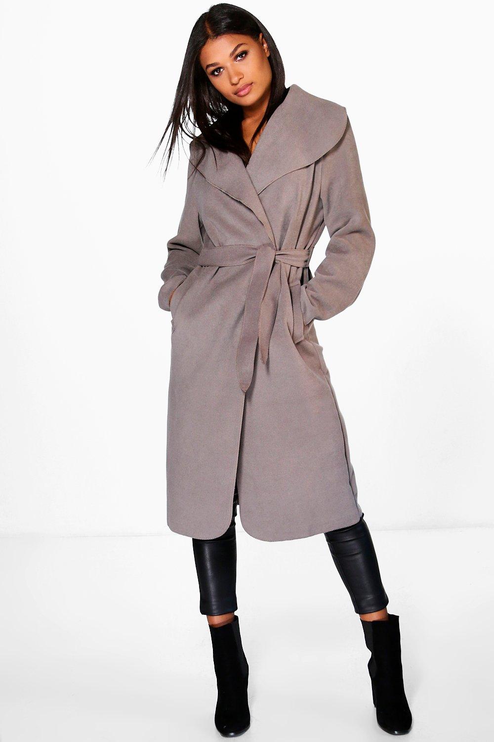 Boohoo Womens Kate Belted Shawl Collar Coat | eBay