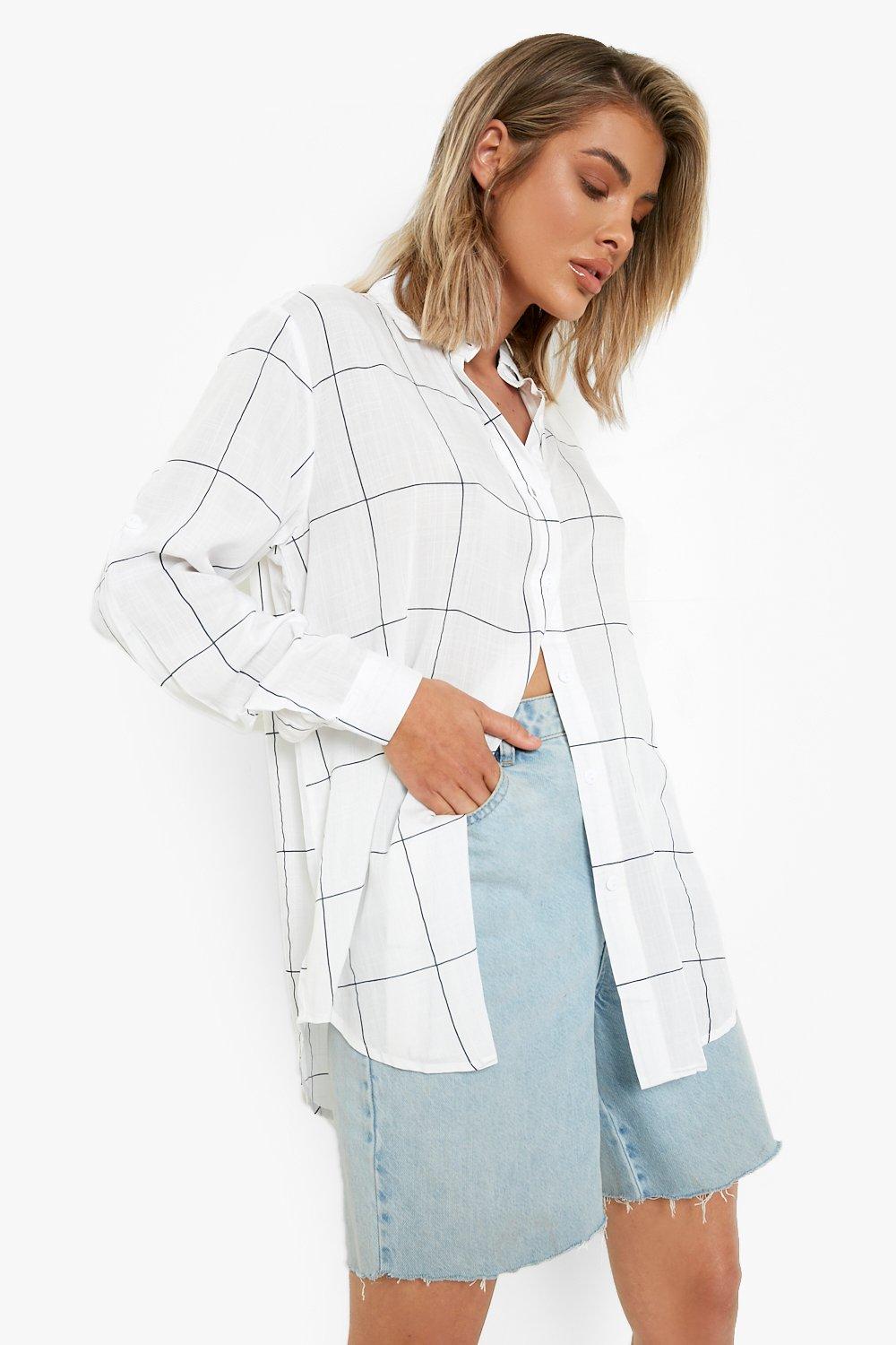 Enya Large Grid Oversized Shirt | Boohoo