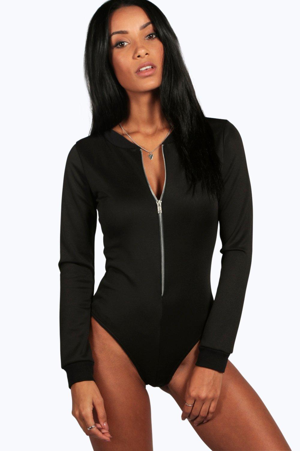 black zip up bodysuit