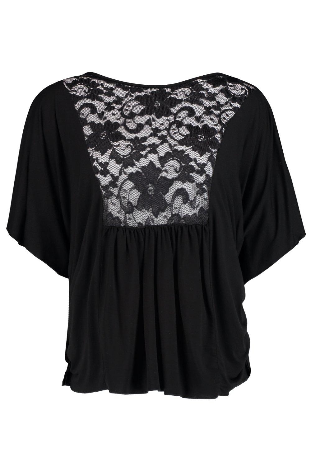 Boohoo Womens Niamh Angel Sleeve Lace Panel T-Shirt | eBay