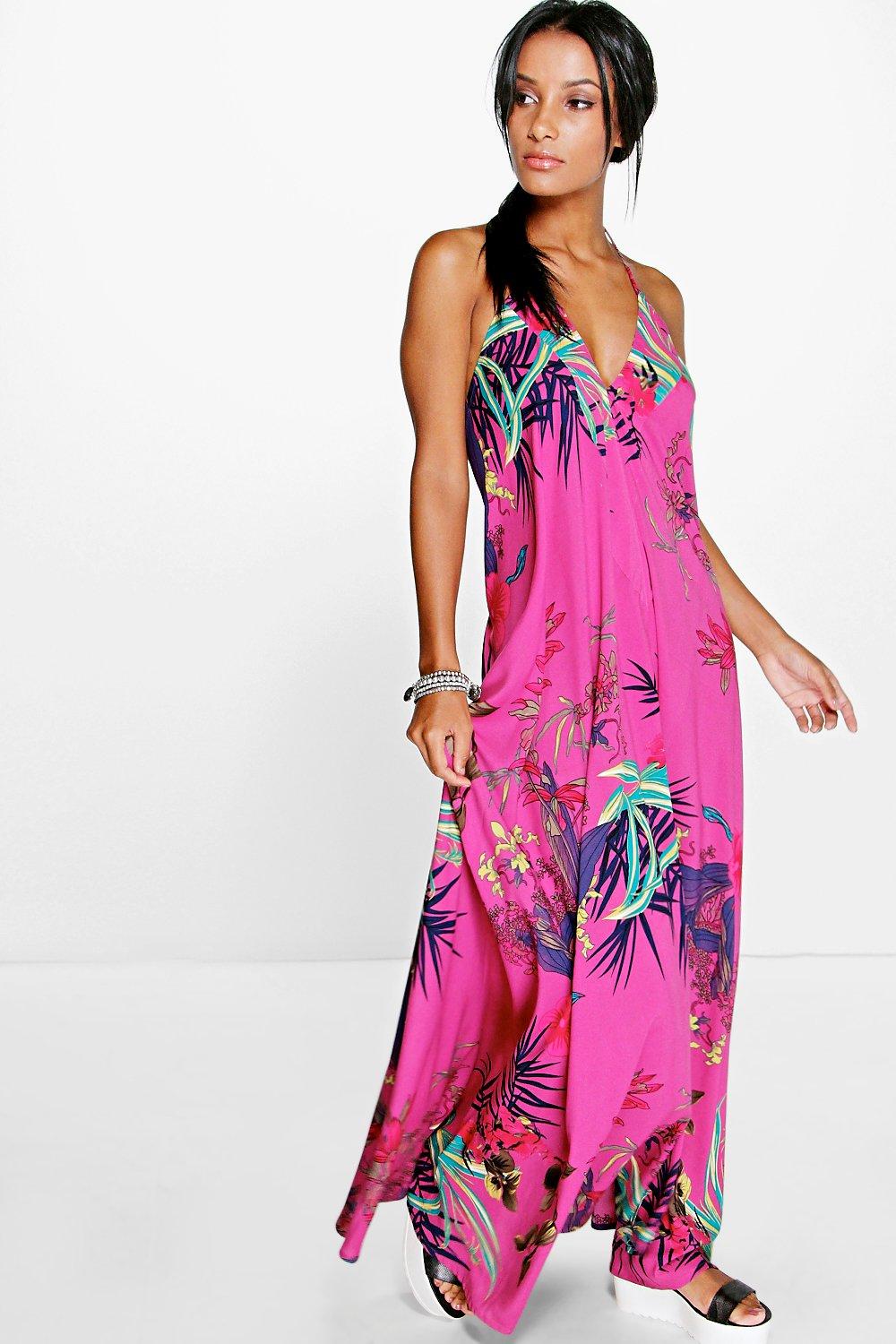 Boohoo Womens Inna Tropical Halter Maxi Dress | eBay