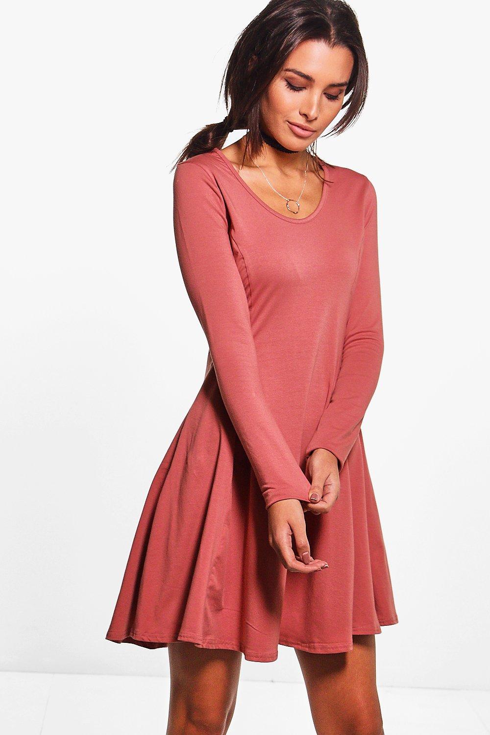 burgundy long sleeve skater dress