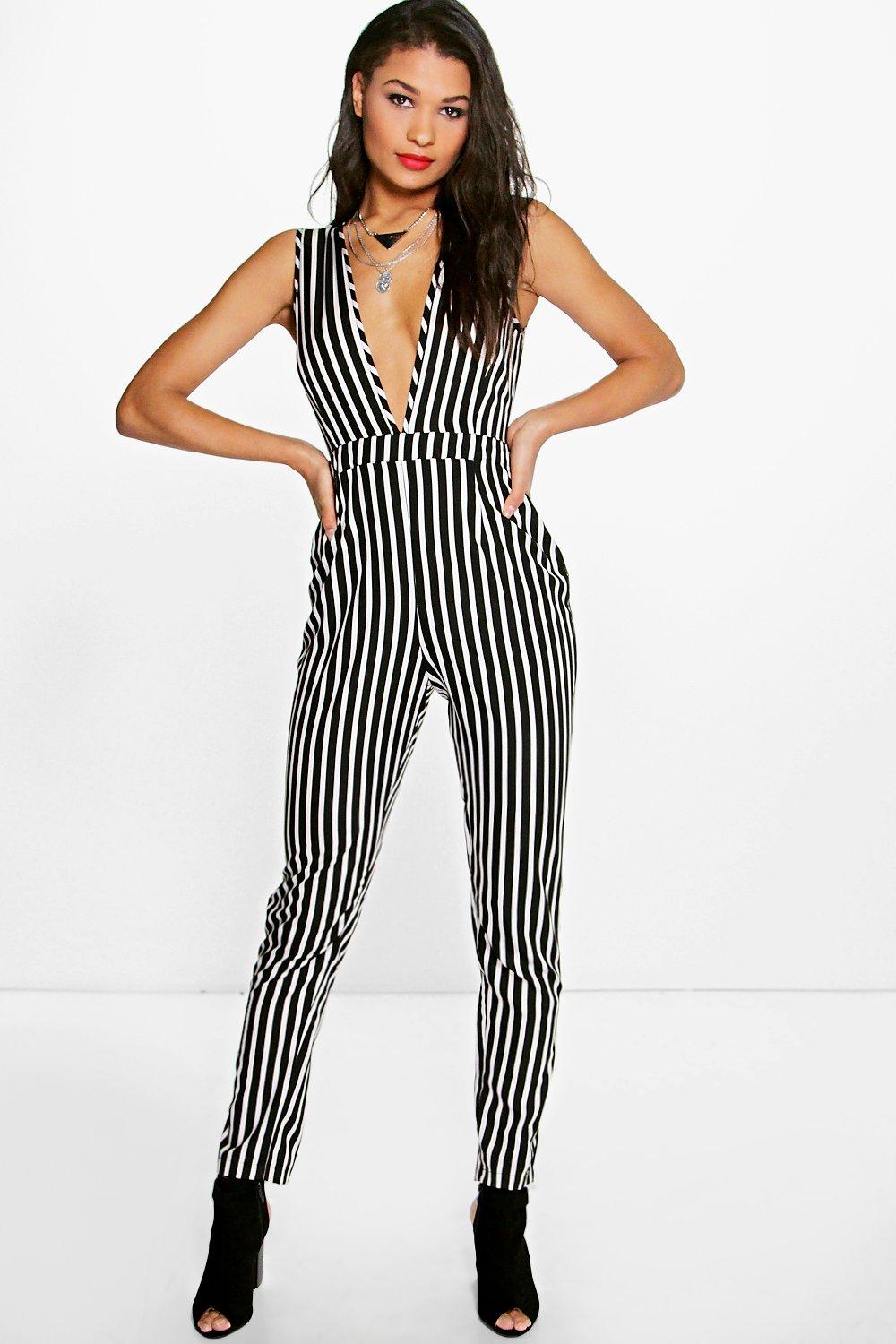boohoo striped jumpsuit