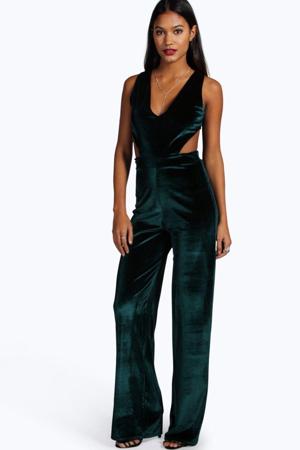 Boohoo Womens Bella Velvet Cut Out Back Jumpsuit | eBay