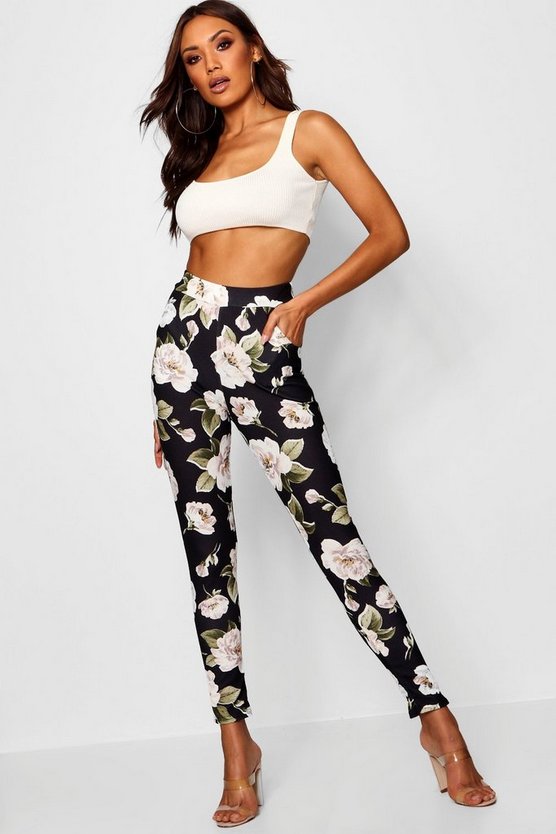 Large Floral Skinny Trousers | Boohoo