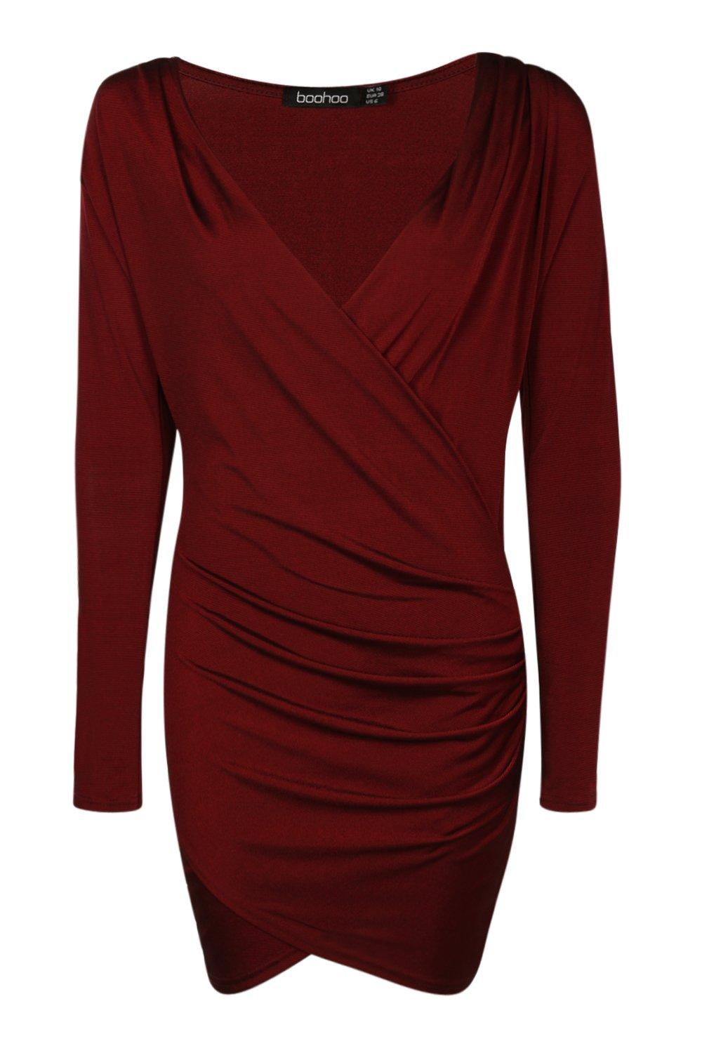Slinky Drape Front Sleeve Bodycon Dress Boohoo Uk