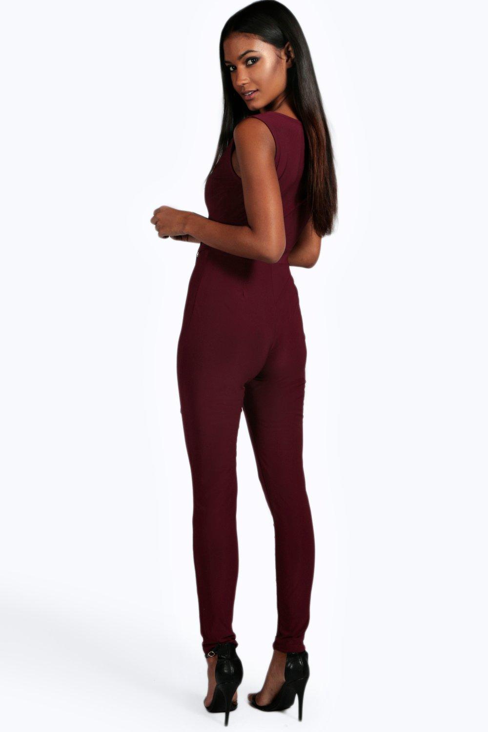 boohoo burgundy jumpsuit