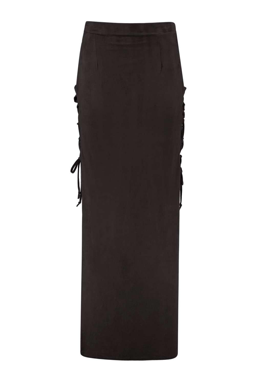 Boohoo Womens Alandria Lace Up Side Suedette Maxi Skirt | eBay