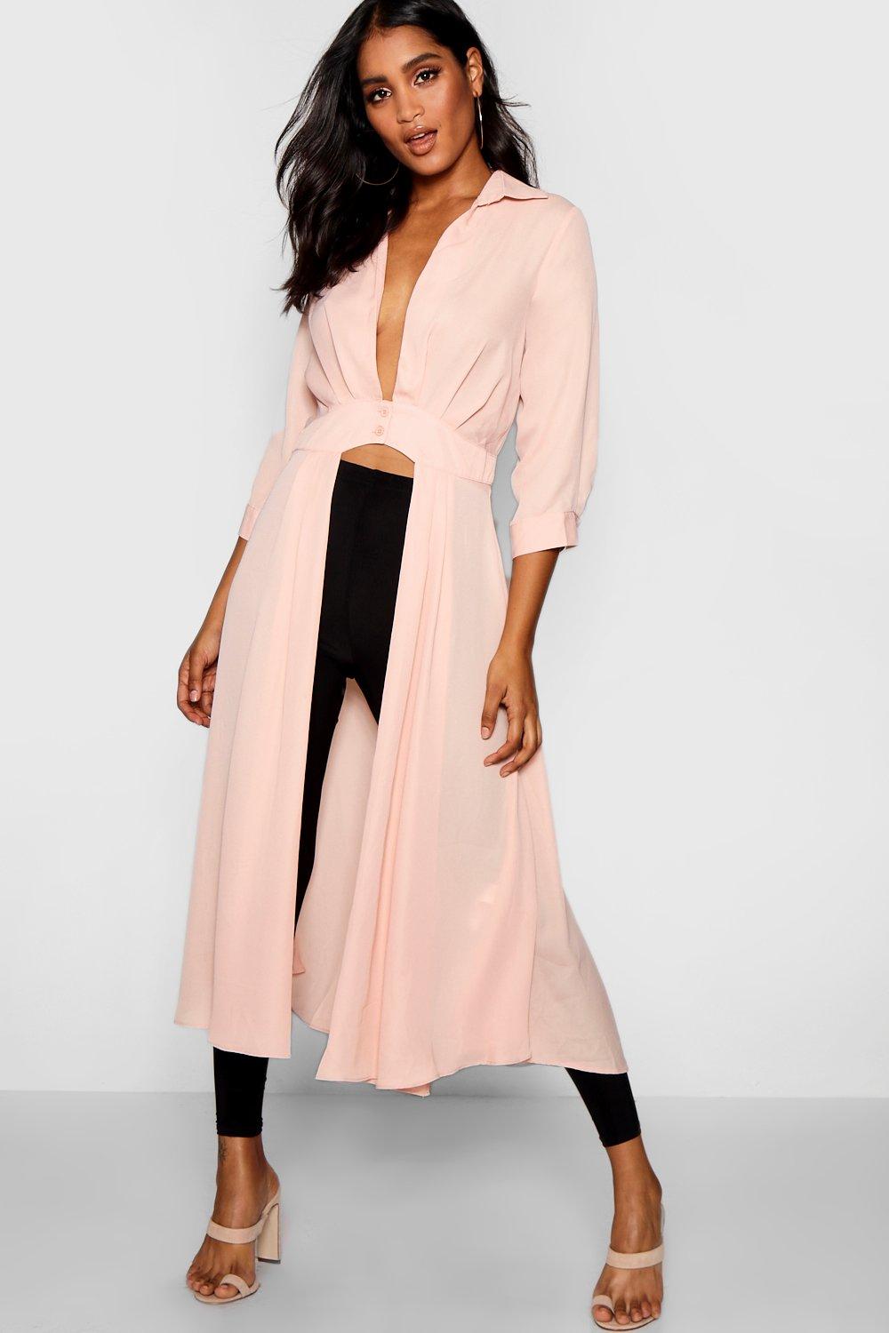 plunge neck split maxi shirt