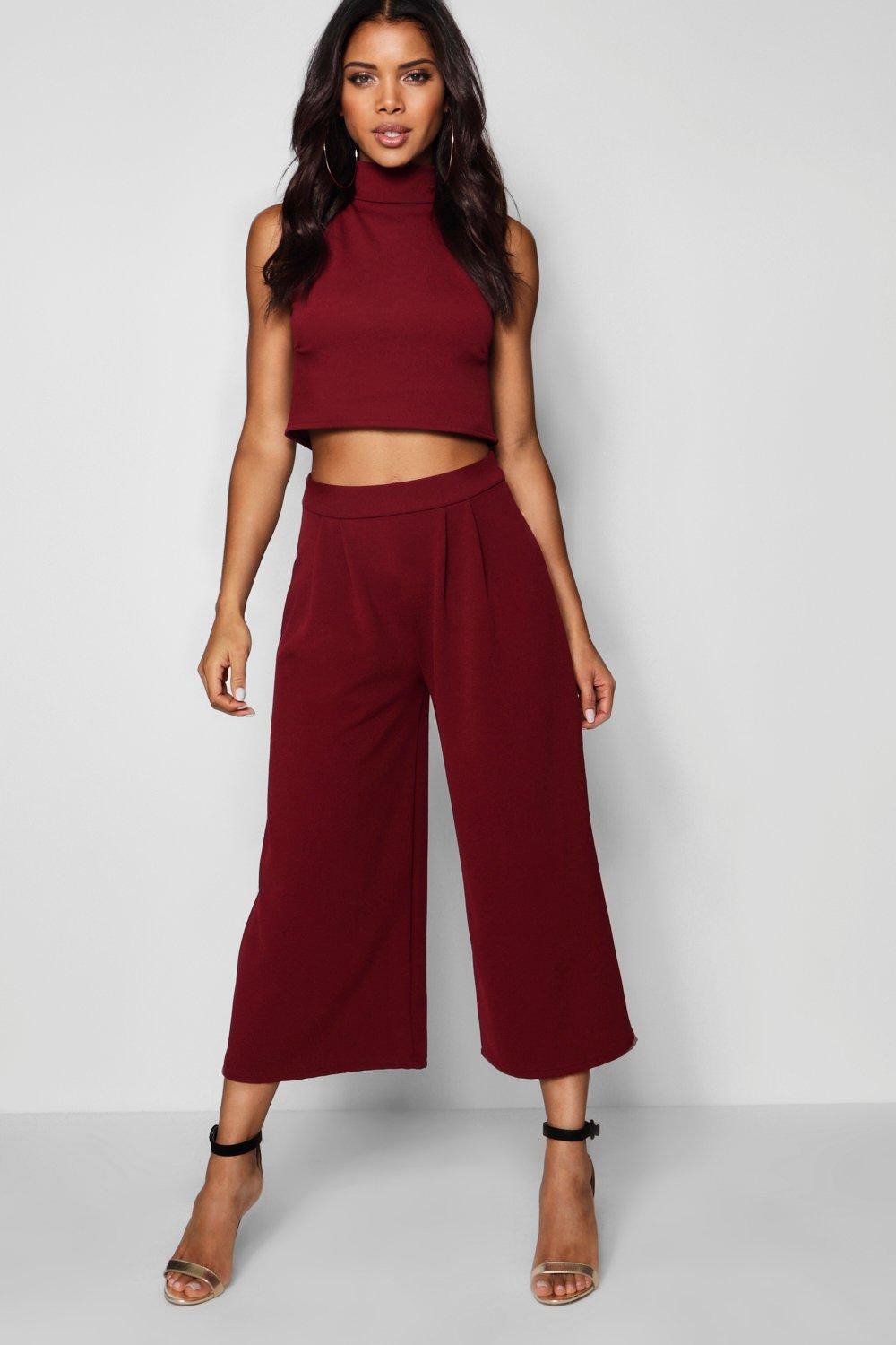 Rose High Neck Crop & Culotte Co-Ord Set | Boohoo