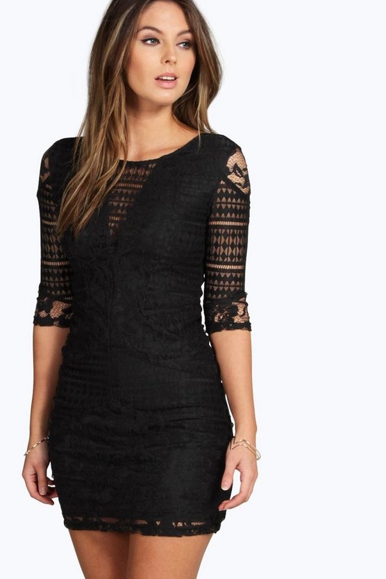 All Over Lace Panelled Bodycon Dress | Boohoo