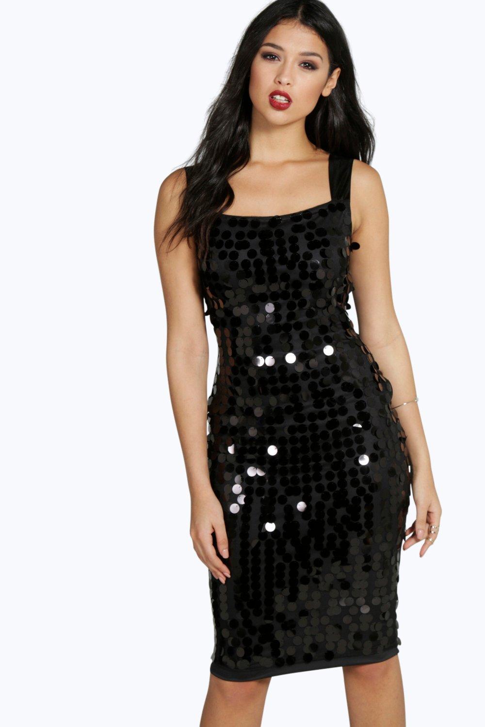 Liz Large Sequin Strappy Midi Dress | Boohoo