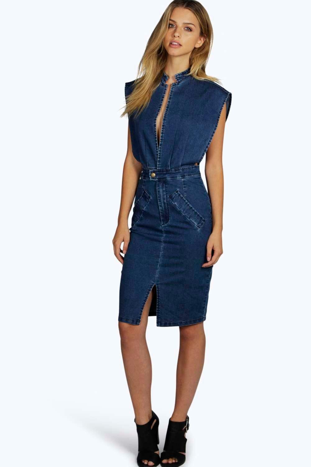 navy blue dress boohoo