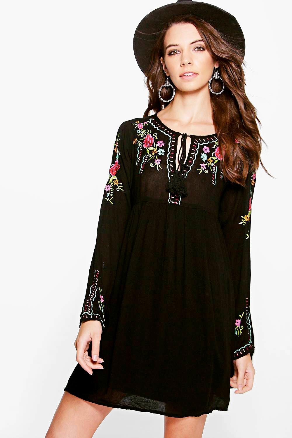 embroidered smock dress