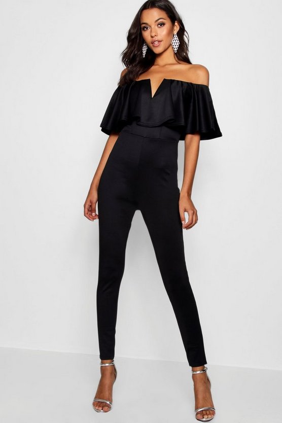 Penny Plunge Frill Jumpsuit | Boohoo