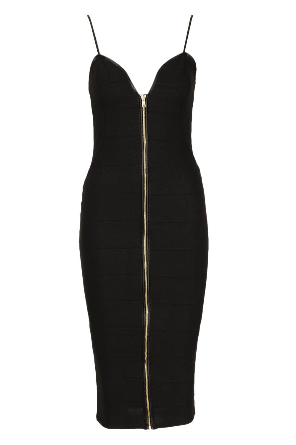 bandage zip through midi bodycon dress