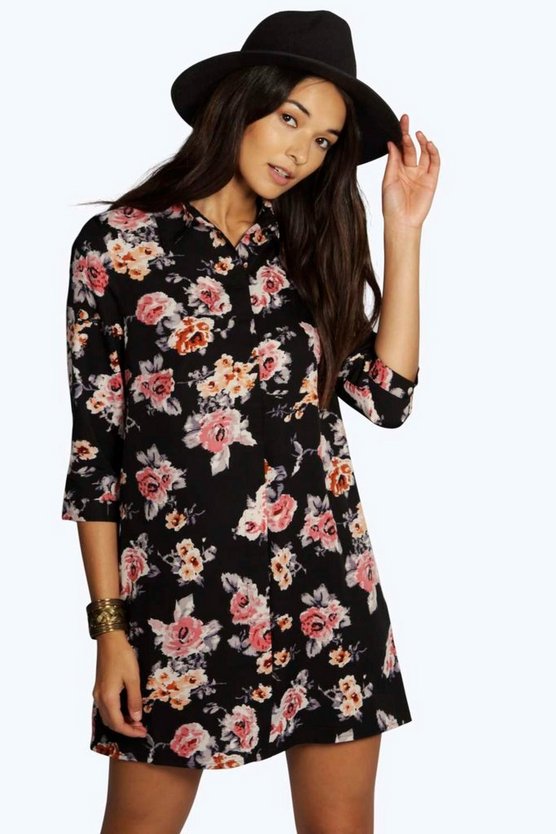 Liliane Floral Shirt Dress | Boohoo