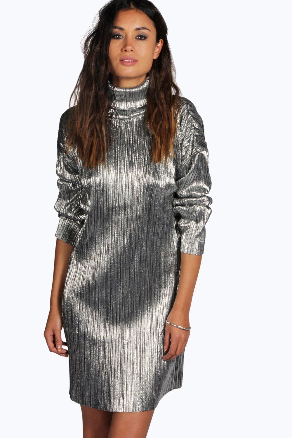 silver high neck dress