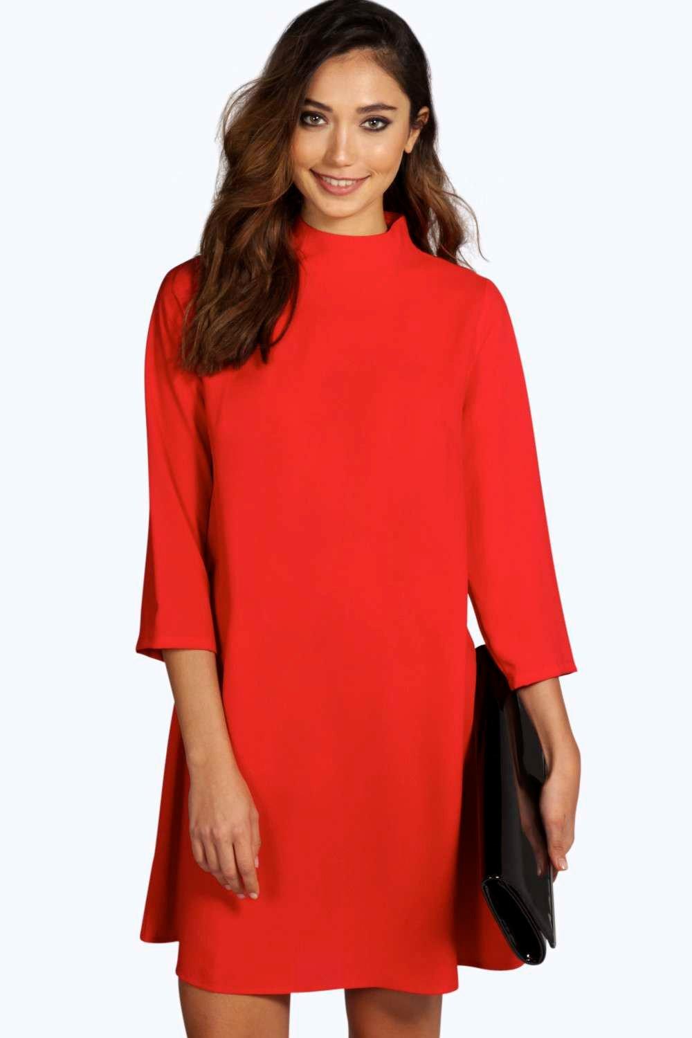 high neck shift dress with sleeves