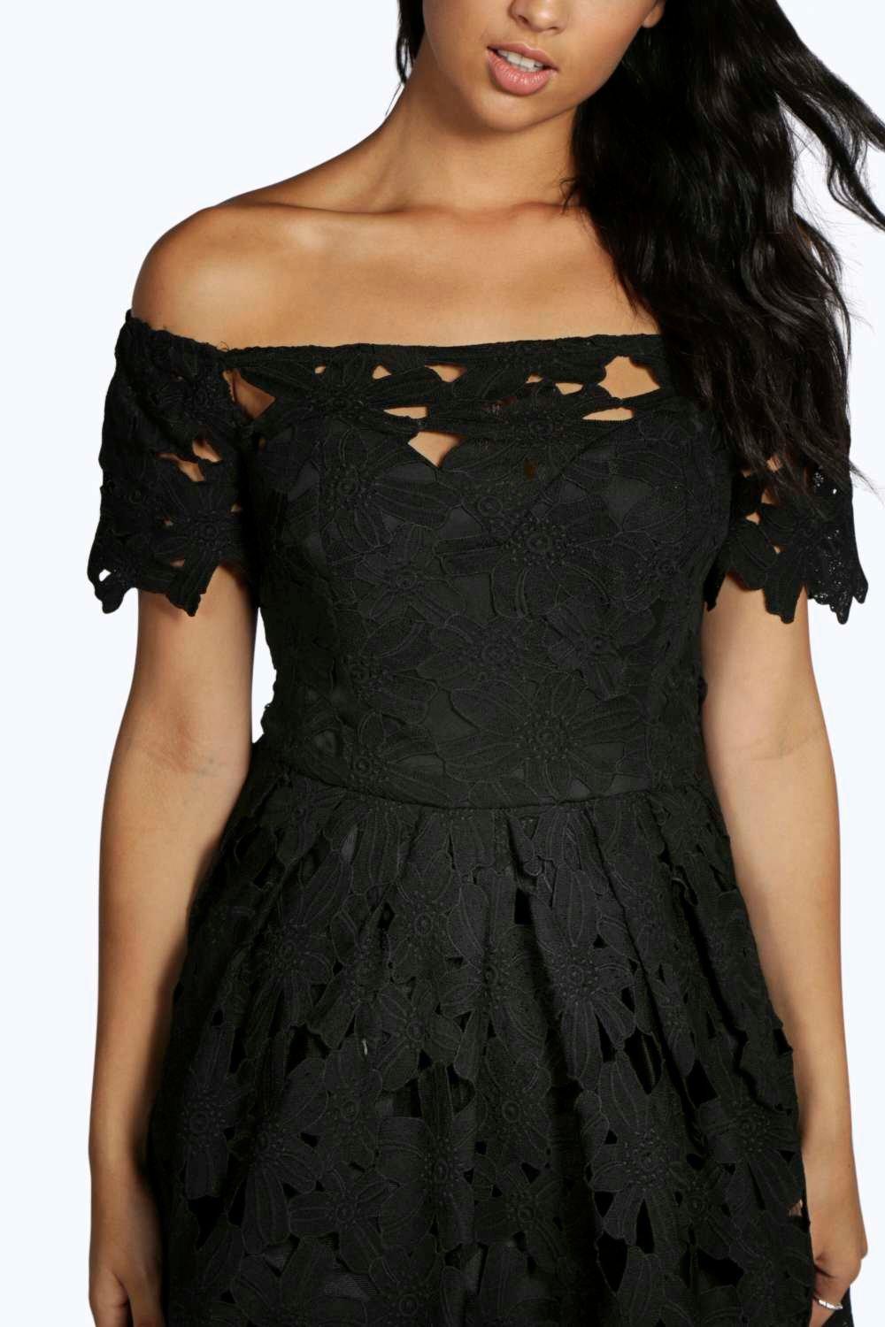 off shoulder lace skater dress