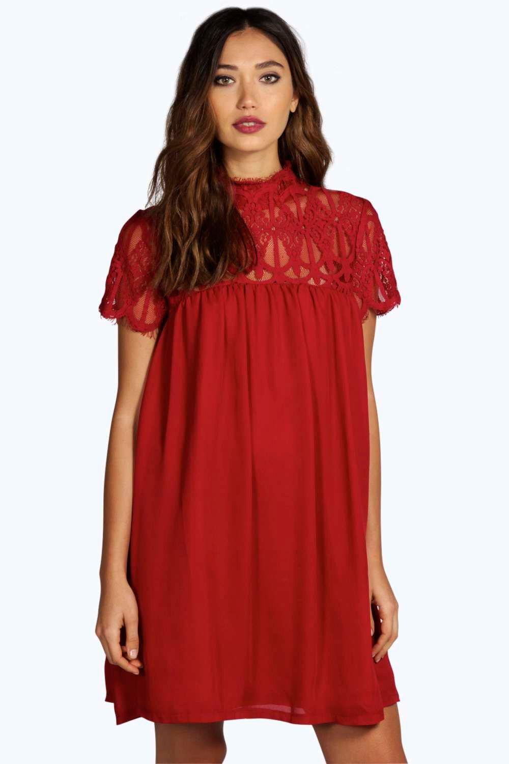 Boohoo Womens Lola Lace Detail Smock Dress | eBay