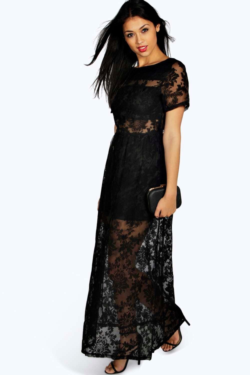boohoo long black dress