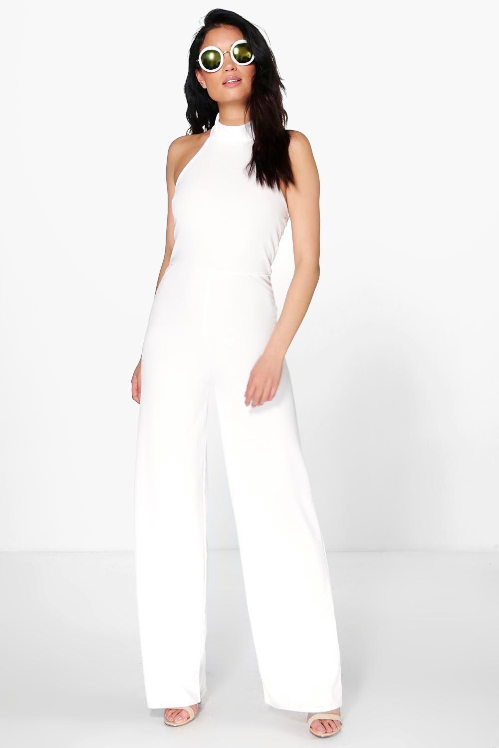 high neck white jumpsuit