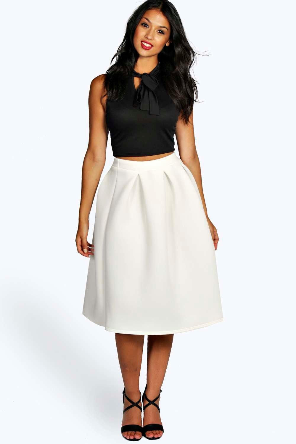 Boohoo Womens Iona Bonded Scuba Full Midi Skater Skirt | eBay