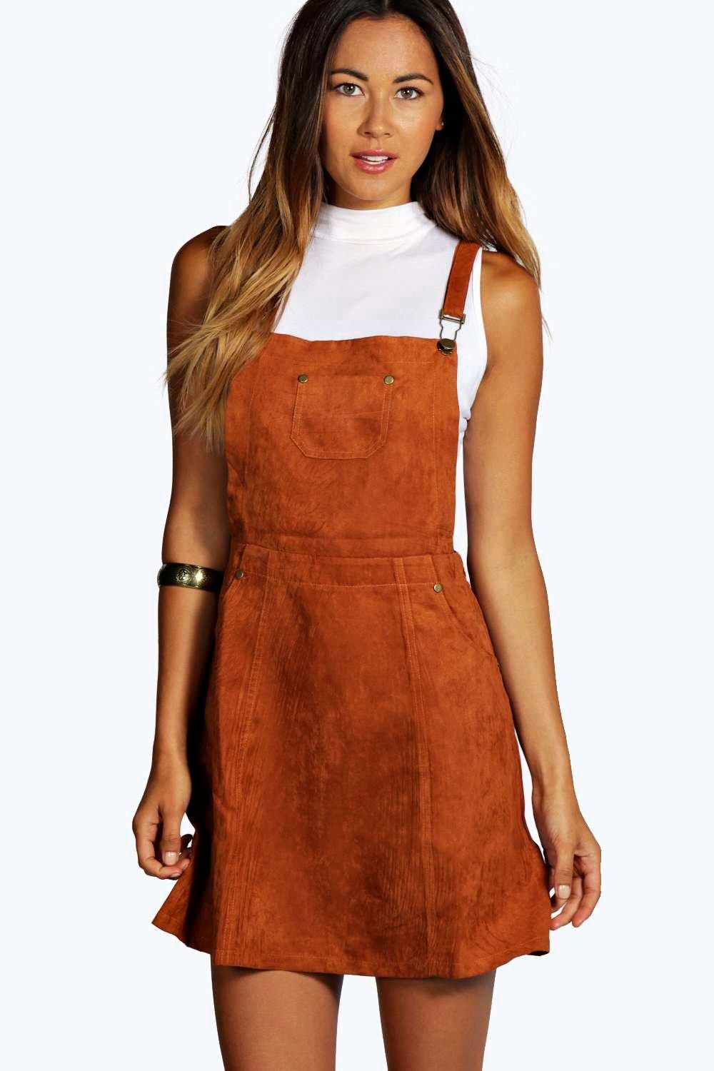 suede dungaree dress