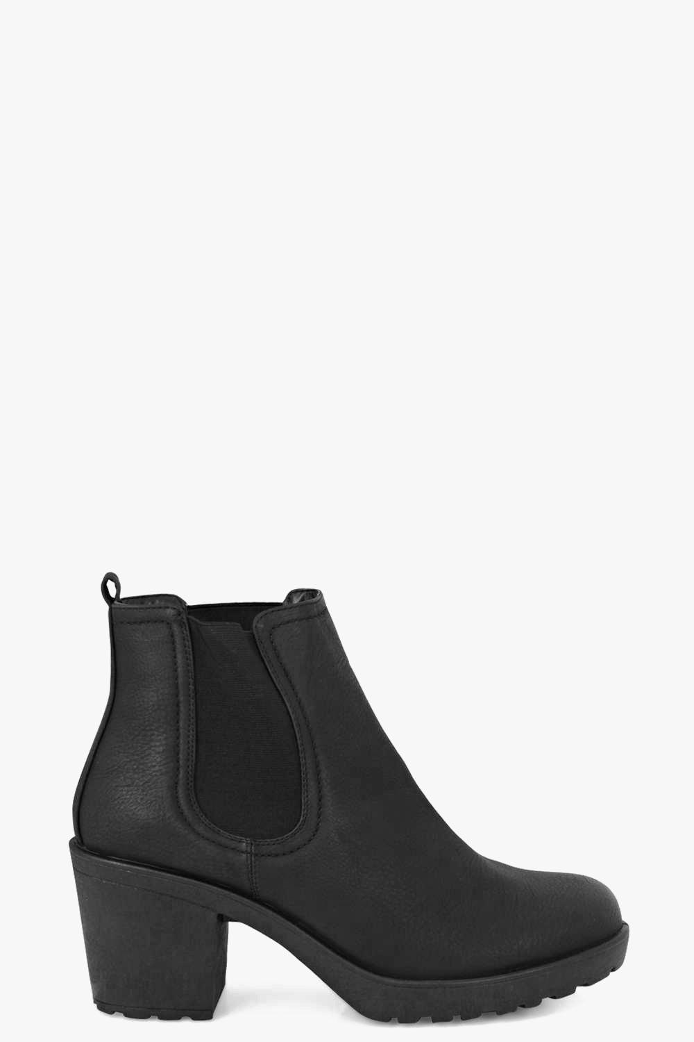 mia jody ribbed block heel chelsea boot black