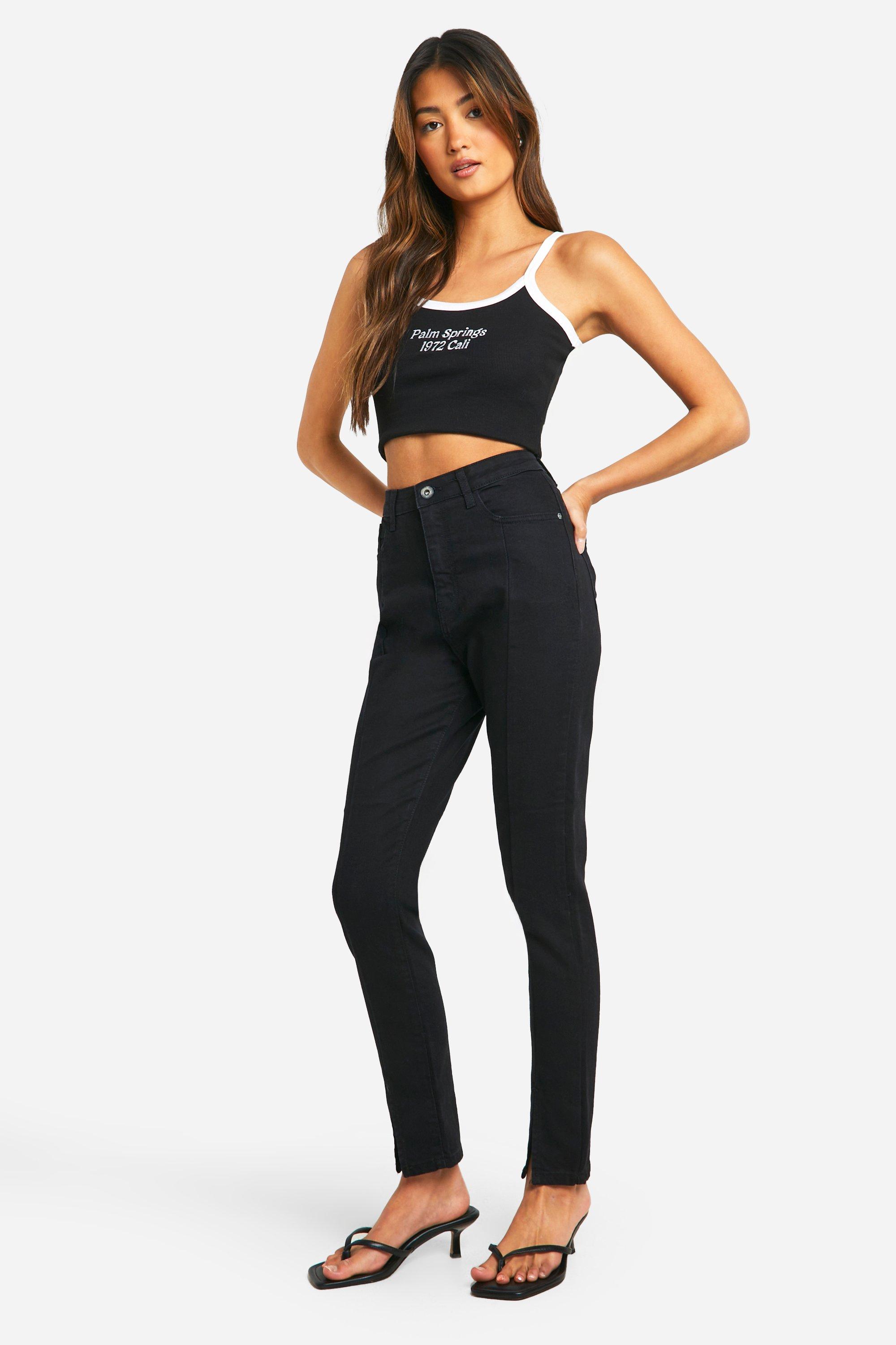Image of Jeans Basics a vita alta Skinny Fit con spacco sul fondo, Nero