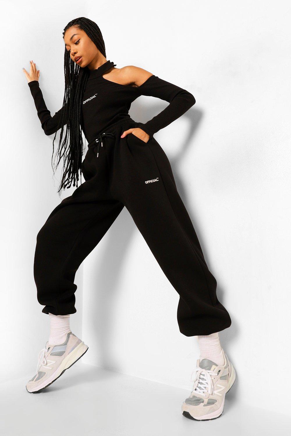 Womens Oversized Slogan Joggers - Black - 10, Black