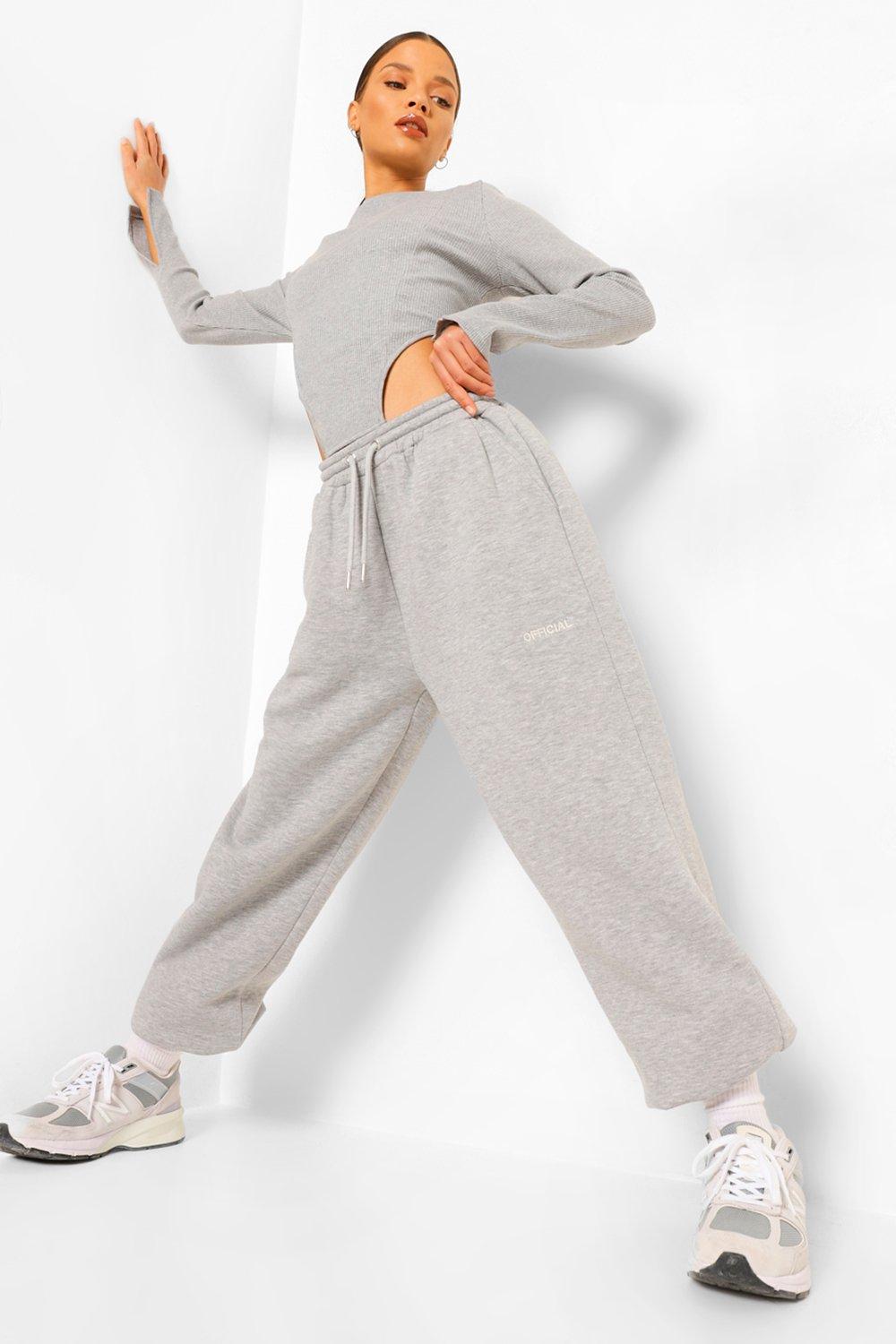 Womens Oversized Slogan Joggers - Grey - 16, Grey
