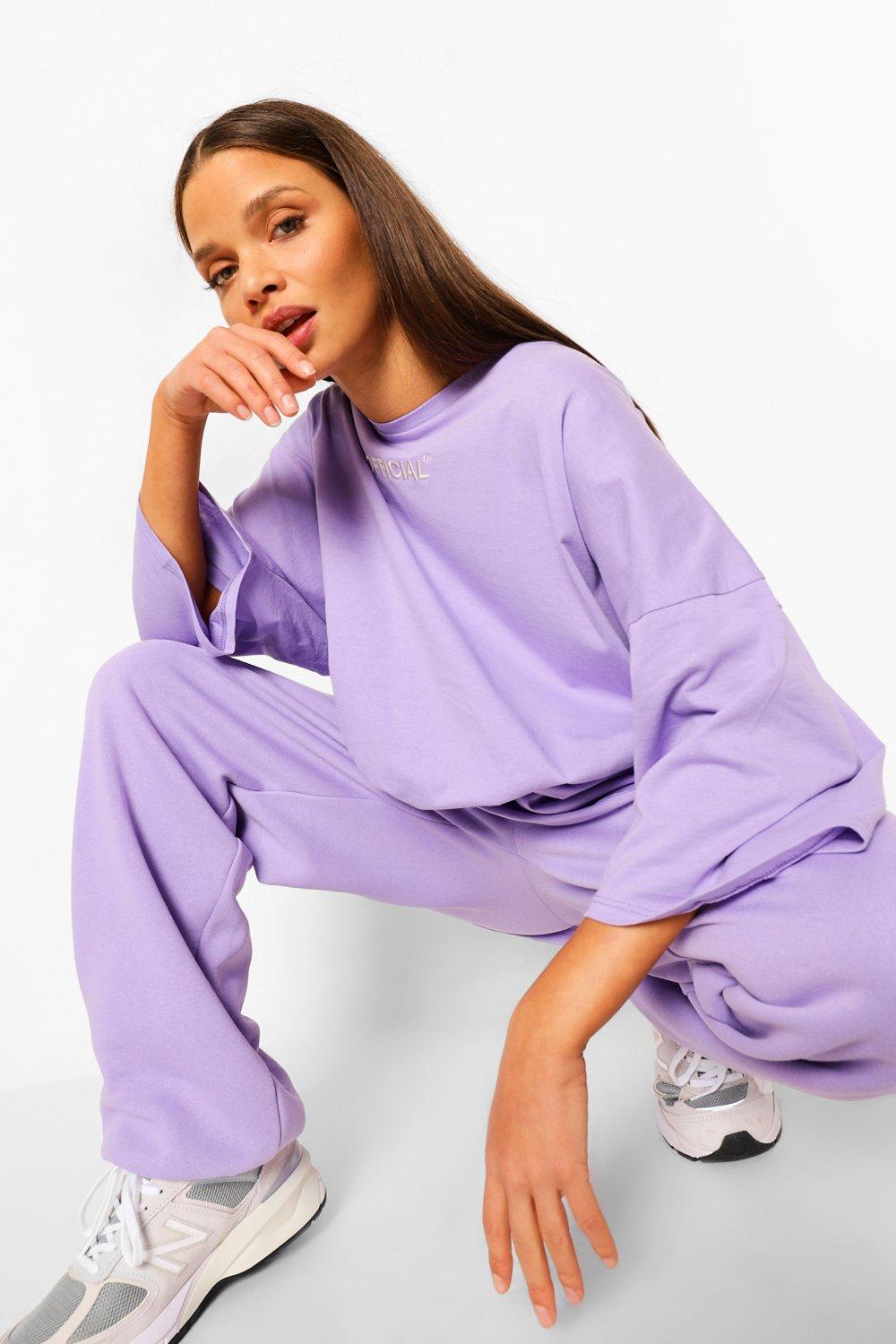 Womens Oversized Slogan Joggers - Purple - 8, Purple