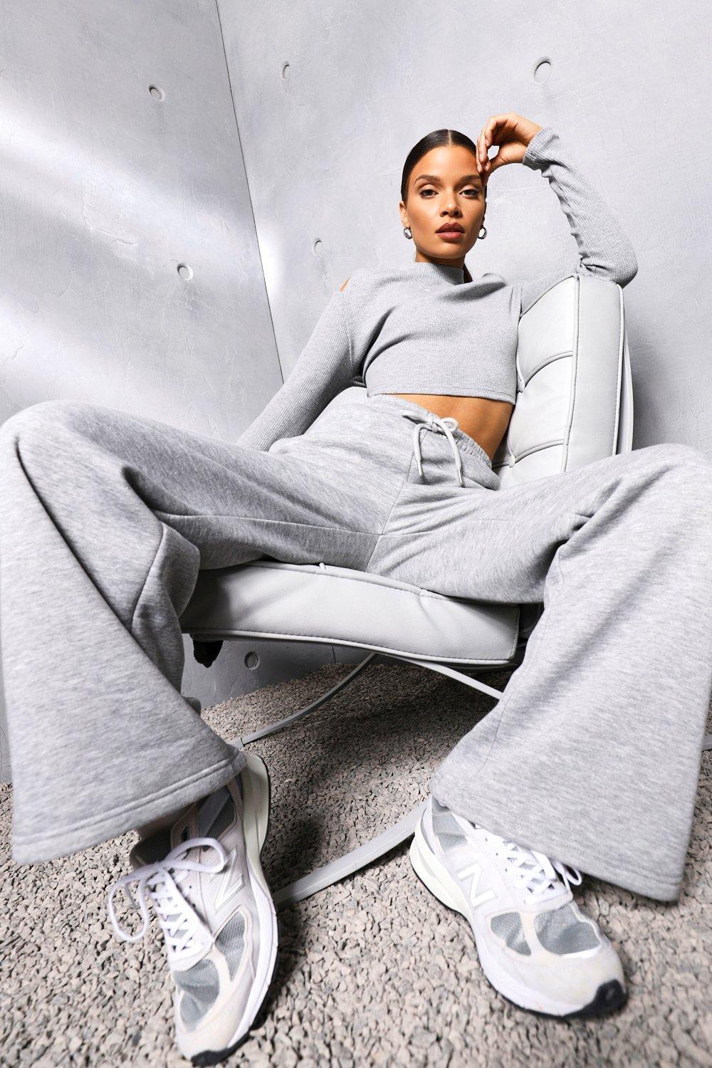 Womens Oversized Wide Leg Slogan Joggers - Grey - 6, Grey