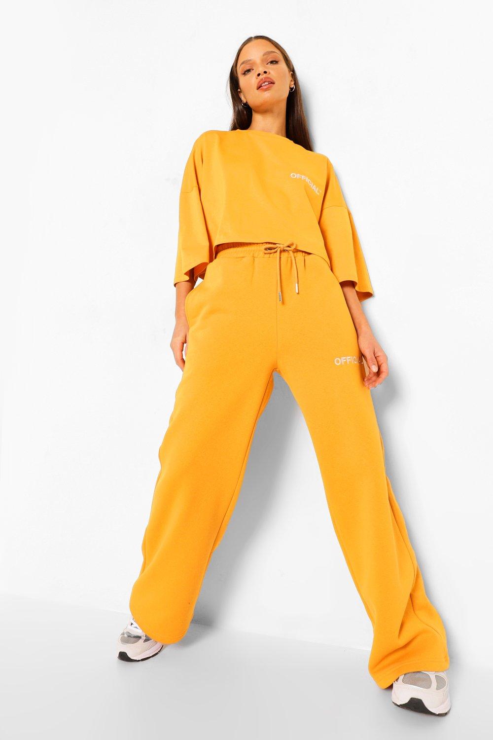 Womens Oversized Wide Leg Slogan Joggers - Yellow - 14, Yellow