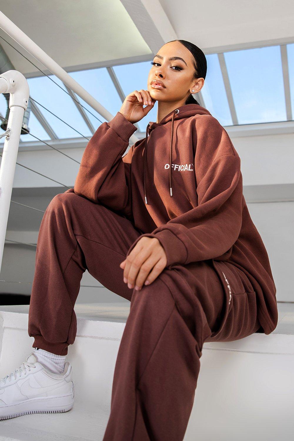 Womens Oversized Slogan Utility Pocket Joggers - Brown - 10, Brown