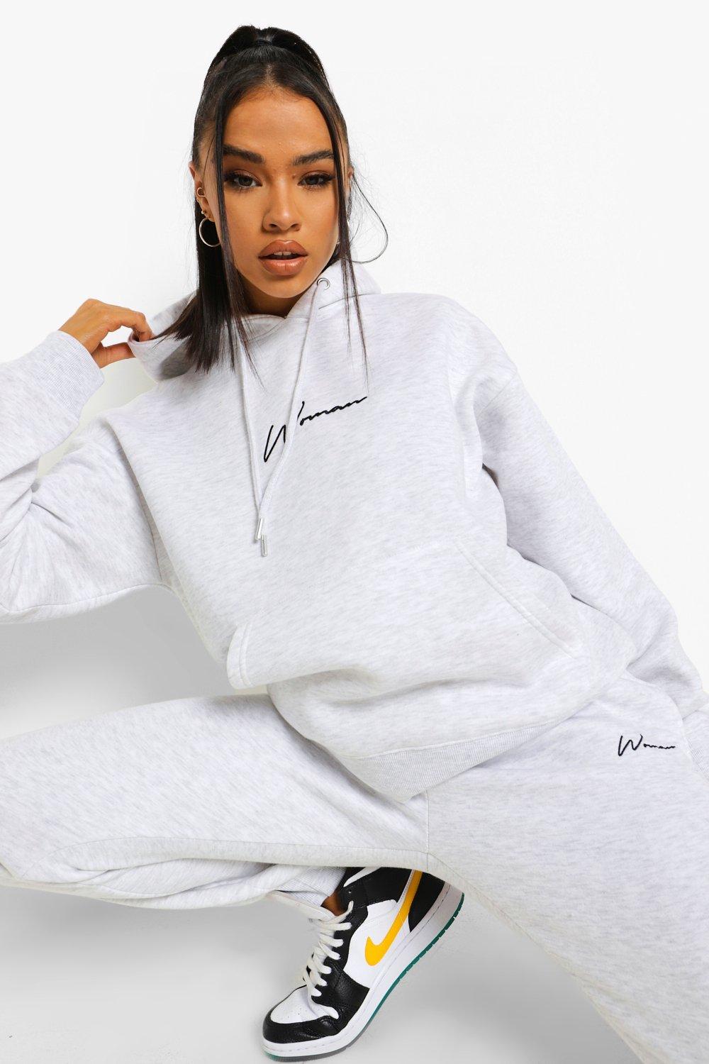 Womens Woman Embroidered Hooded Tracksuit - Grey - Xl, Grey