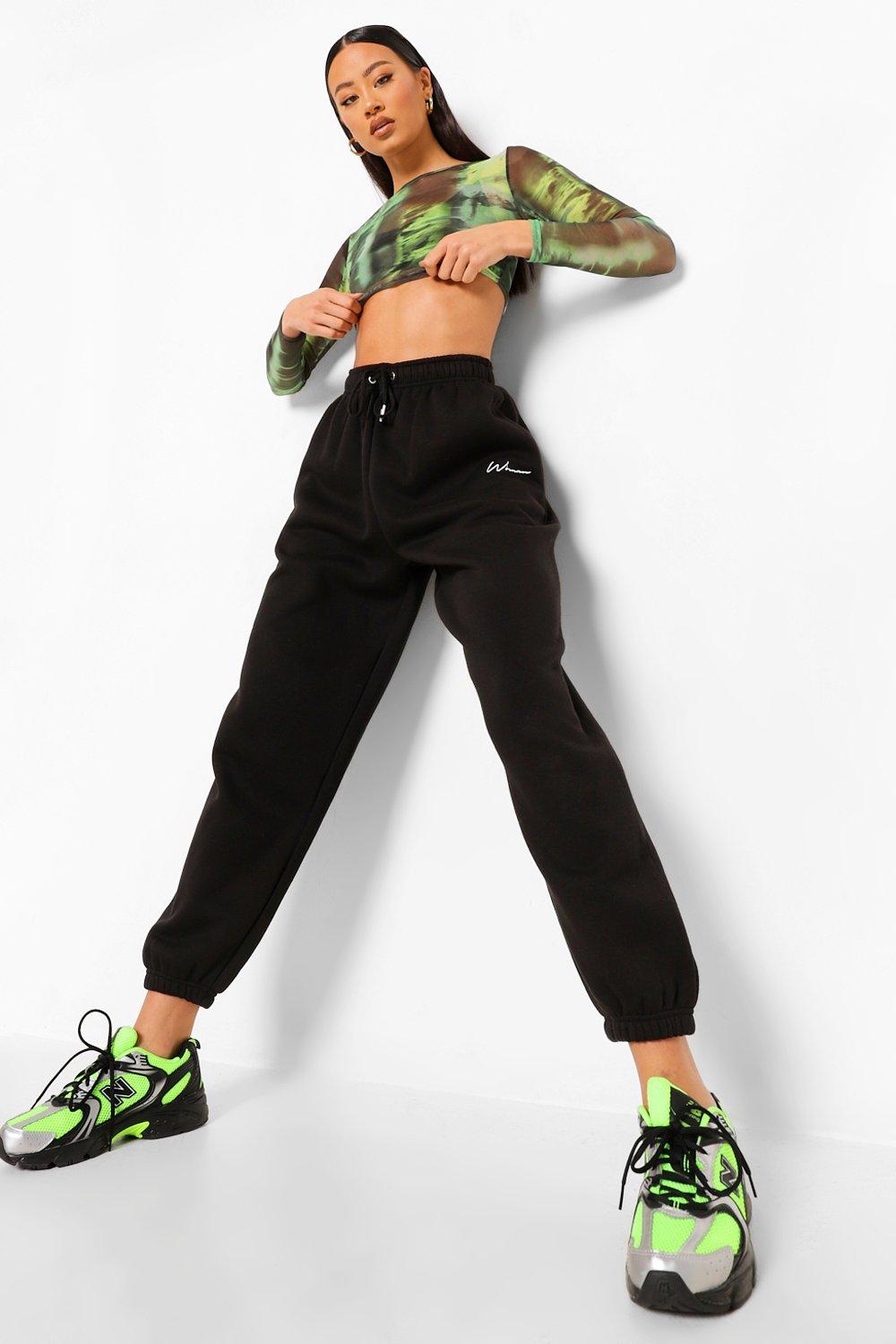 Womens Woman Embroidered Oversized Joggers - Black - M, Black