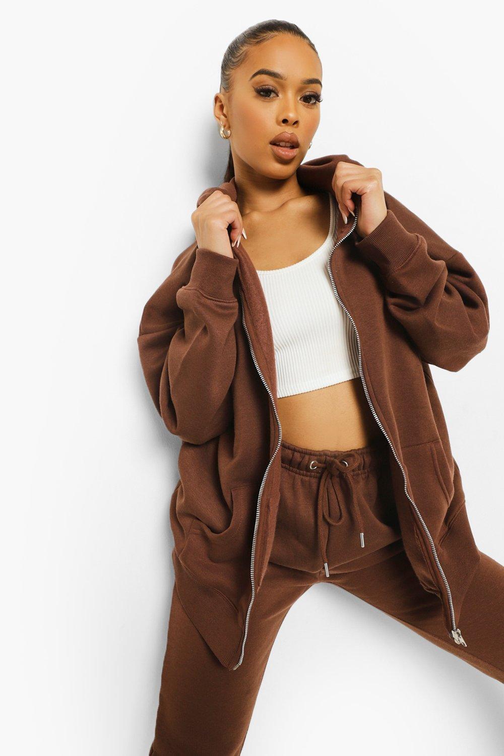 Womens Oversized Official Zip Hooded Tracksuit - Brown - M, Brown