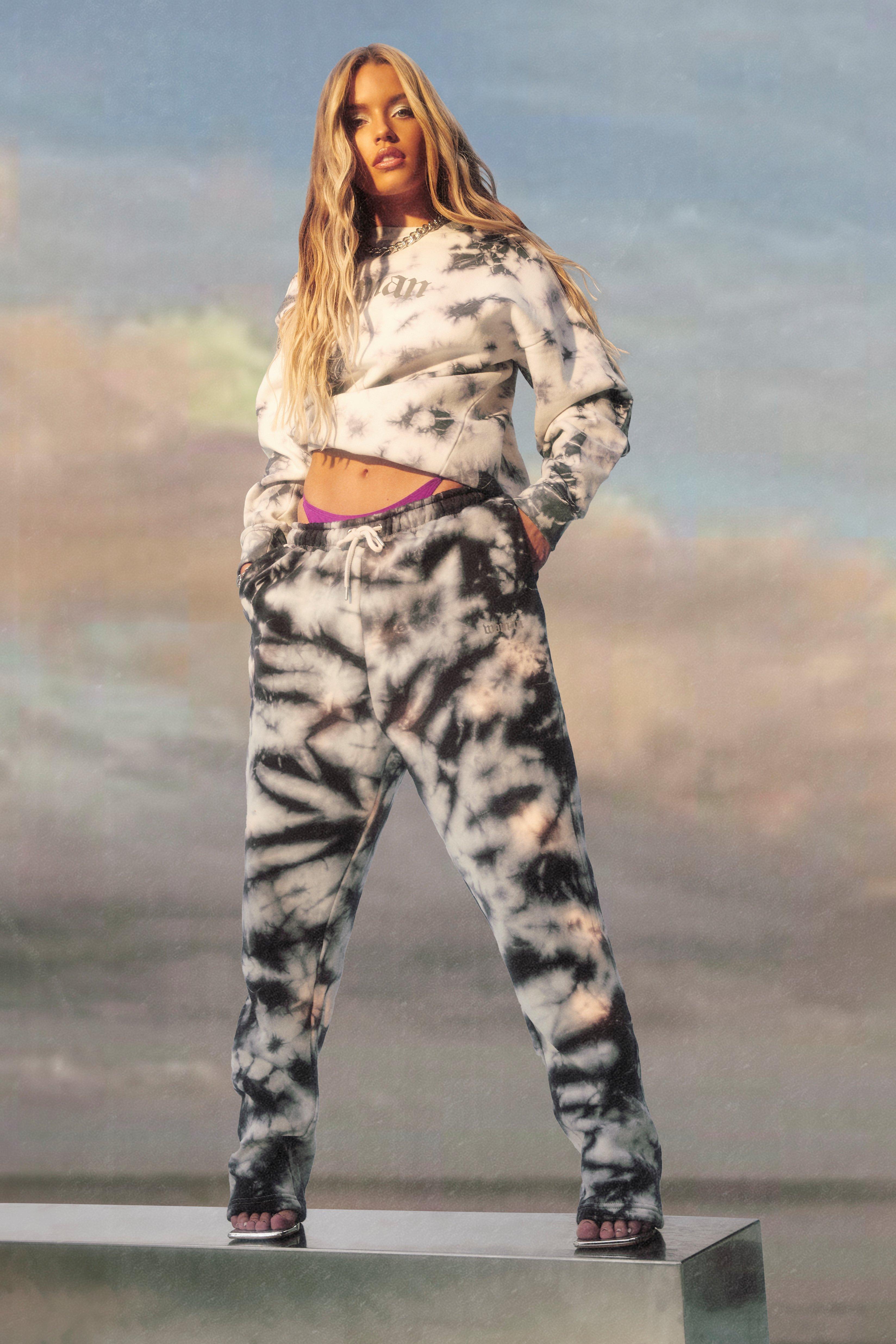 Womens Tie Dye Reflective Woman Straight Leg Joggers - Black - S, Black