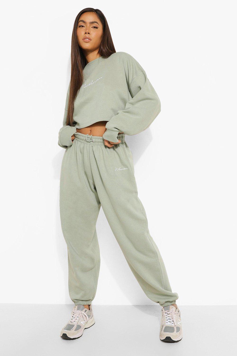 Womens Oversized Embroidered Woman Joggers - Green - L, Green