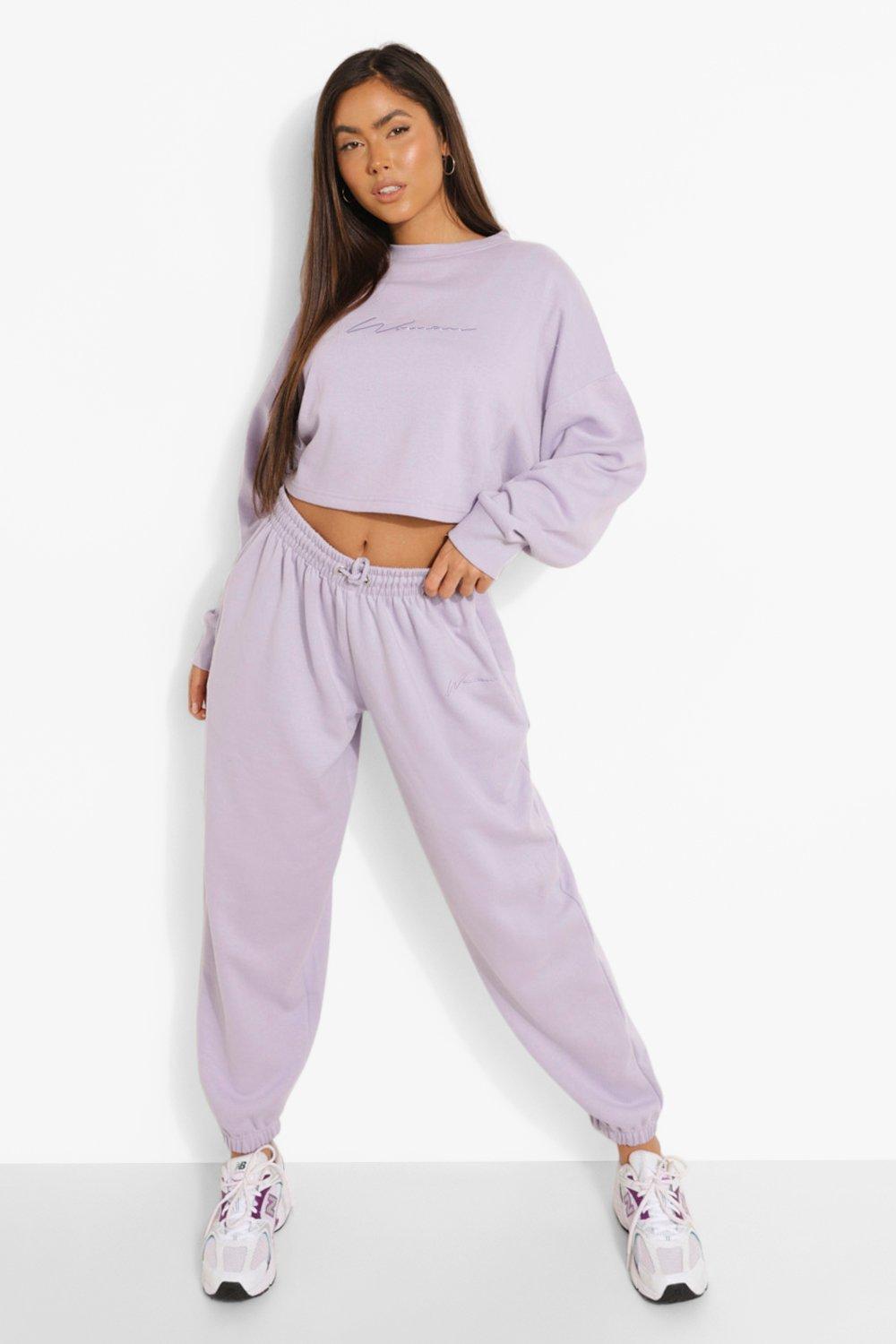 Womens Oversized Embroidered Woman Joggers - Purple - L, Purple