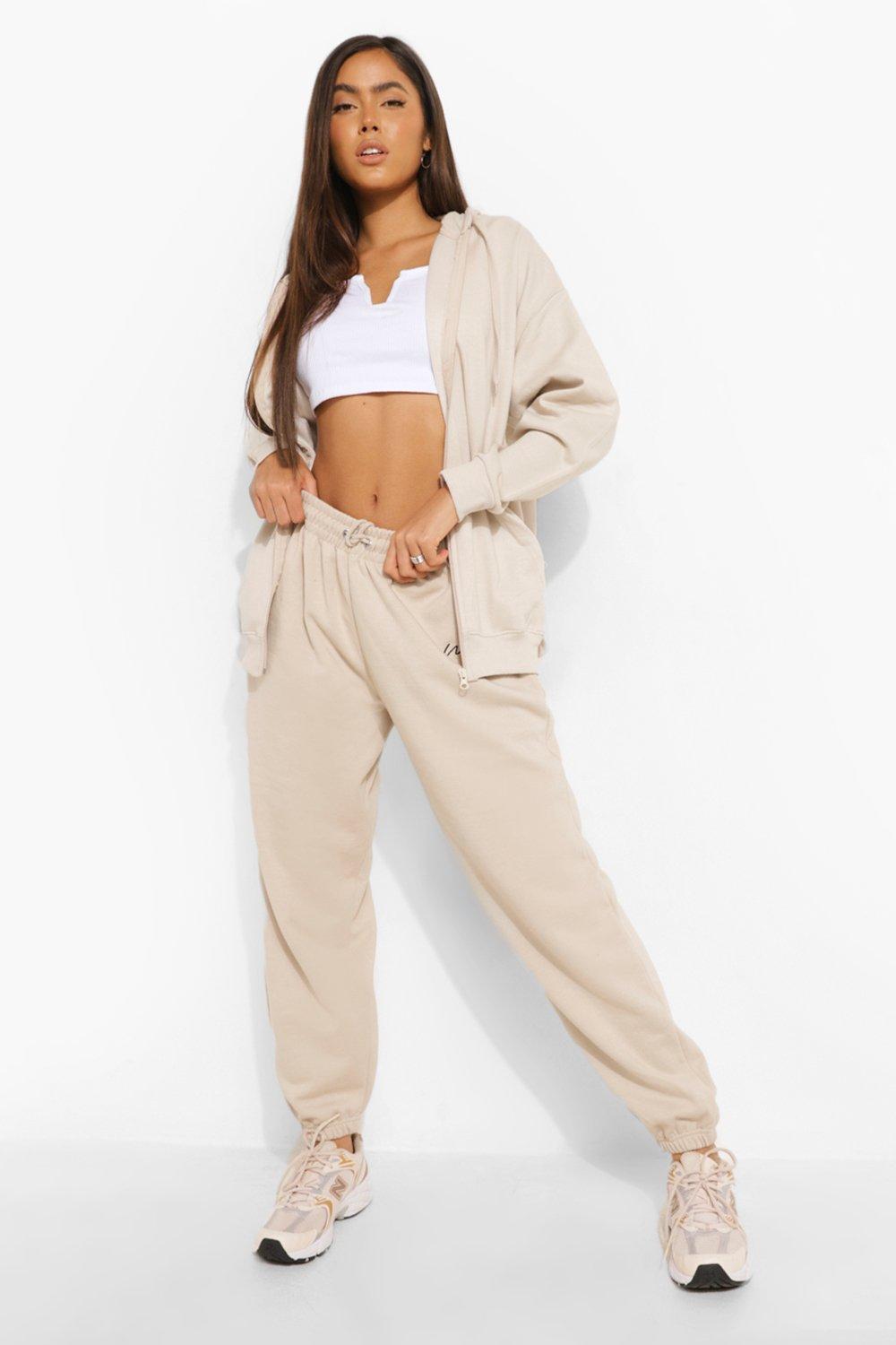 Womens Oversized Embroidered Woman Joggers - Beige - L, Beige