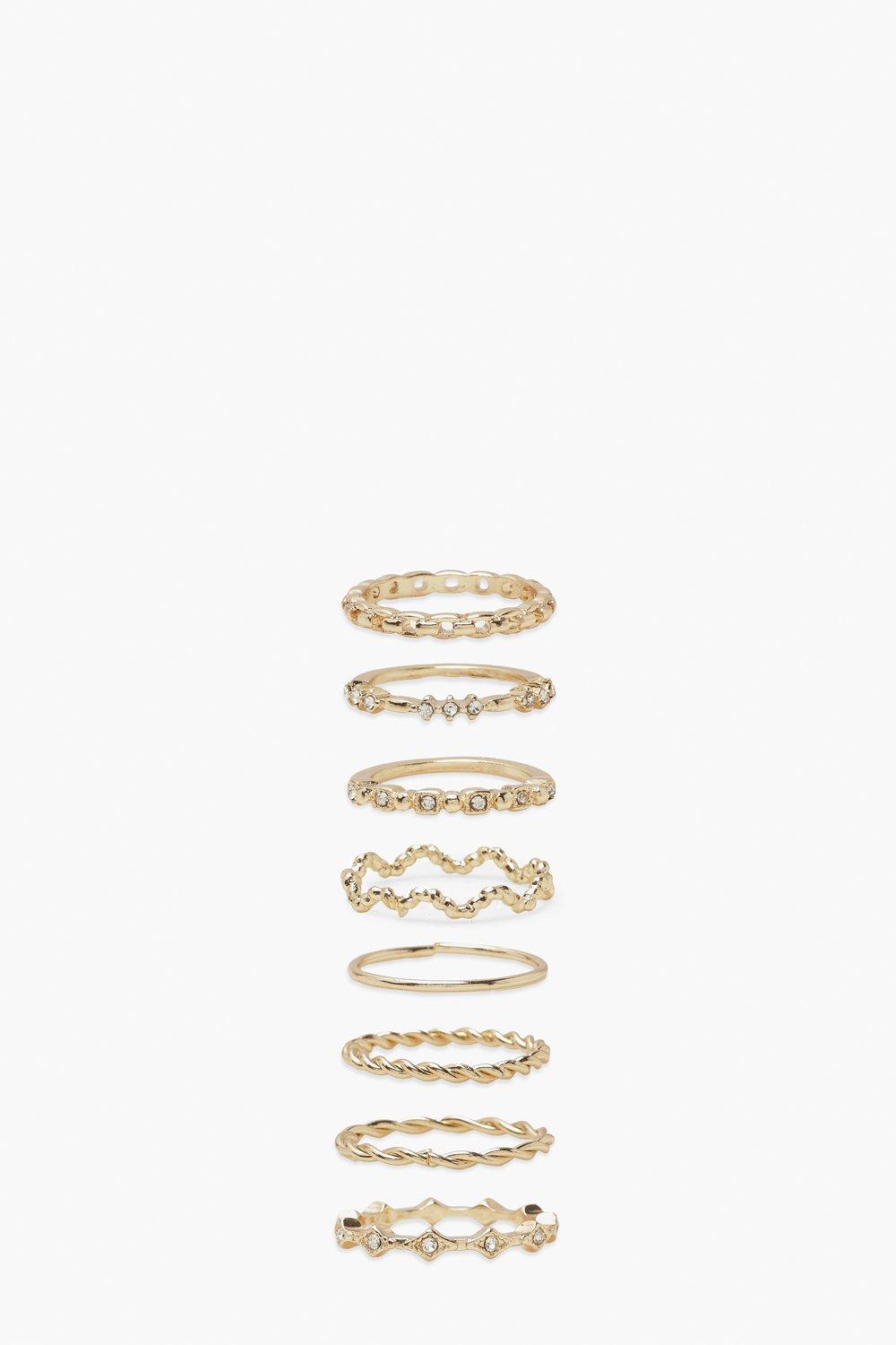 Womens Twist Wave Ring Pack - Gold - L, Gold