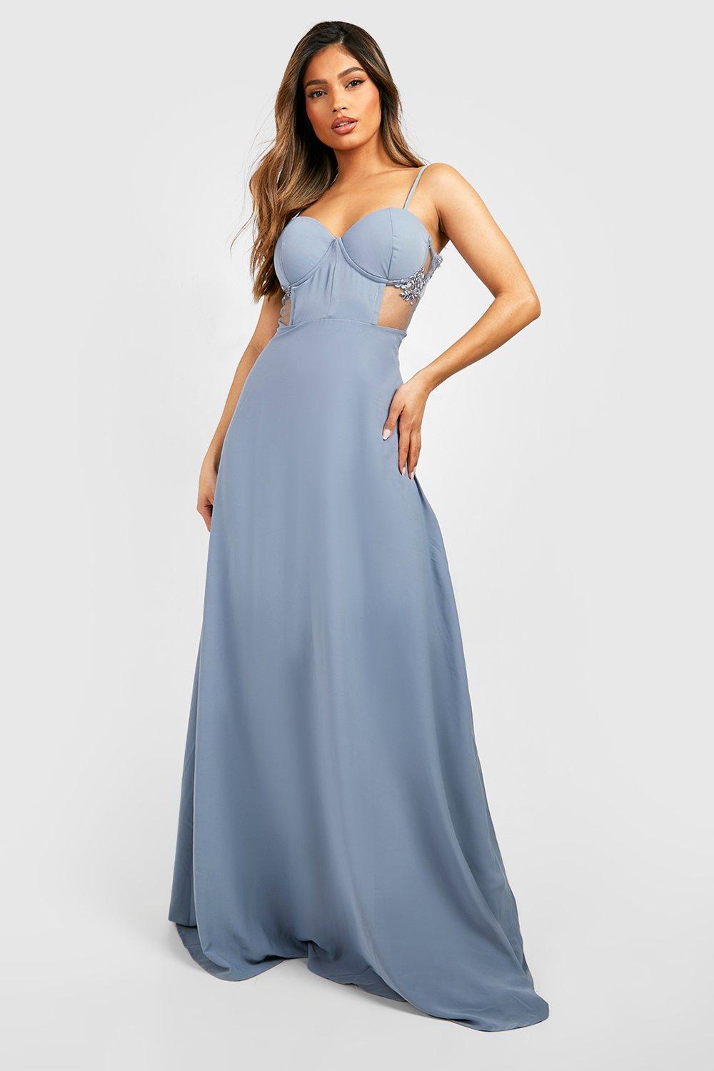 Womens Contrast Lace Corset Maxi Dress - Blue - 10, Blue